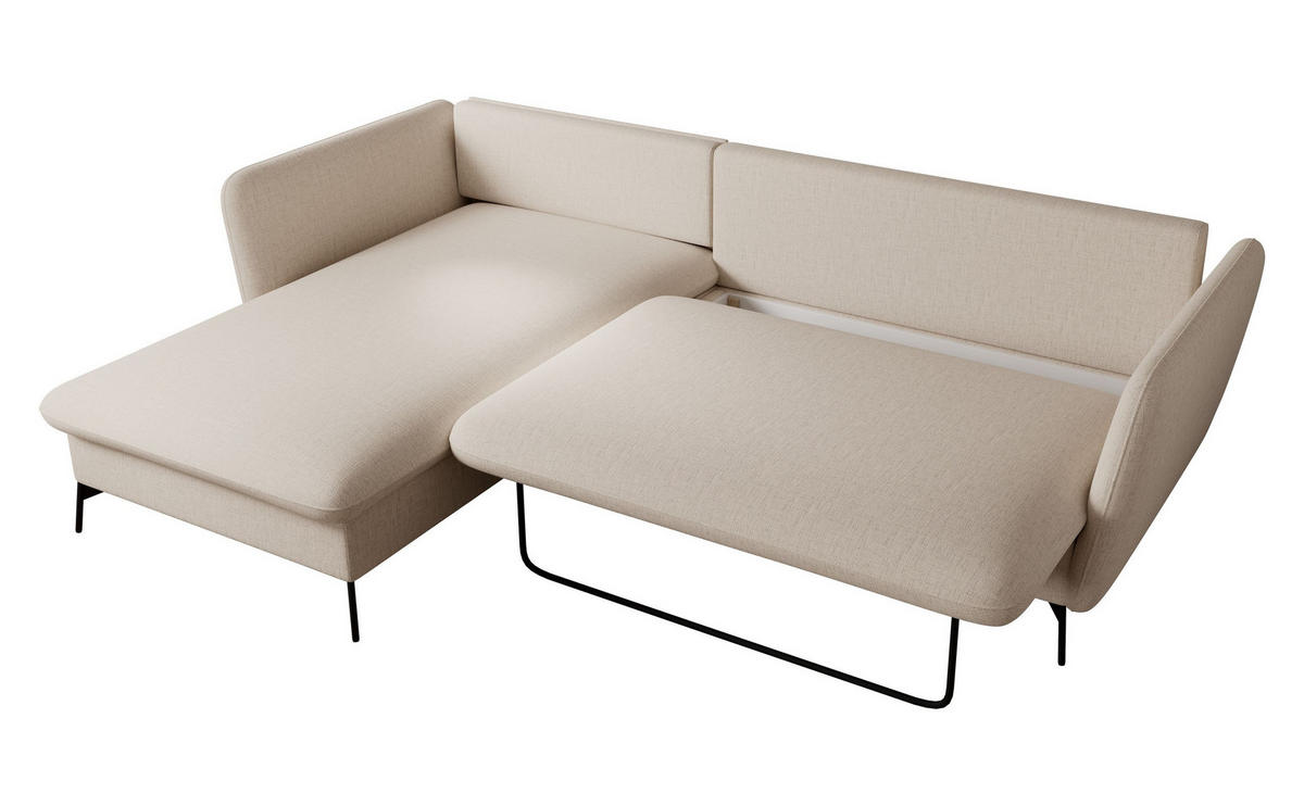 ECKSOFA FERRO Creme Chenille mit Schlaffunktion - Creme, Holz (258/167cm) - MASSENO