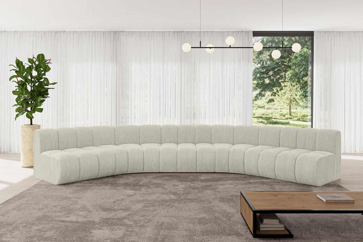 WOHNLANDSCHAFT modulares Sofa Montra-U1 - 490x174x70 cm Creme - Hellgrau/Creme, Holzwerkstoff/Textil (490/70/174cm) - ALTDECOR