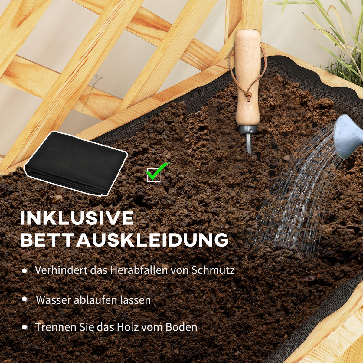 HOCHBEET, Pflanzbeet mit Rankgitter - Naturfarben, Holzwerkstoff (33/177/76cm) - Outsunny