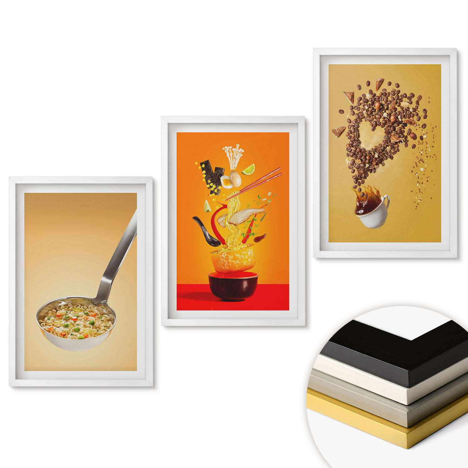 WANDBILDER 3er-Set - 40x60 cm Weißer Rahmen - Küchenthemen - Weiß, Kunststoff (40/60cm) - ArtPrintCave
