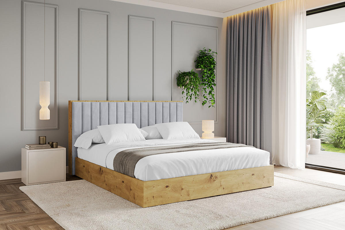POLSTERBETT mit Bettkasten und Lattenrost, Bett mit Matratze H3/H4 - ENZO4 140x200 Hellgrau - Hellgrau, Holzwerkstoff/Textil (140/200cm) - ALTDECOR