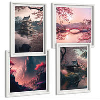 BILDER SET 4er Set - 50x50 cm & 40x60 cm Weißer Rahmen - Fantasielandschaften Japans - Weiß, Kunststoff (50/50cm) - TULUP