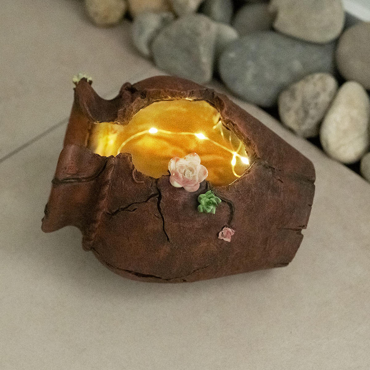 LED AUSSENLEUCHTE Blumentopf Braun - Braun, Kunststoff (27/20.3/20cm) - Globo Lighting