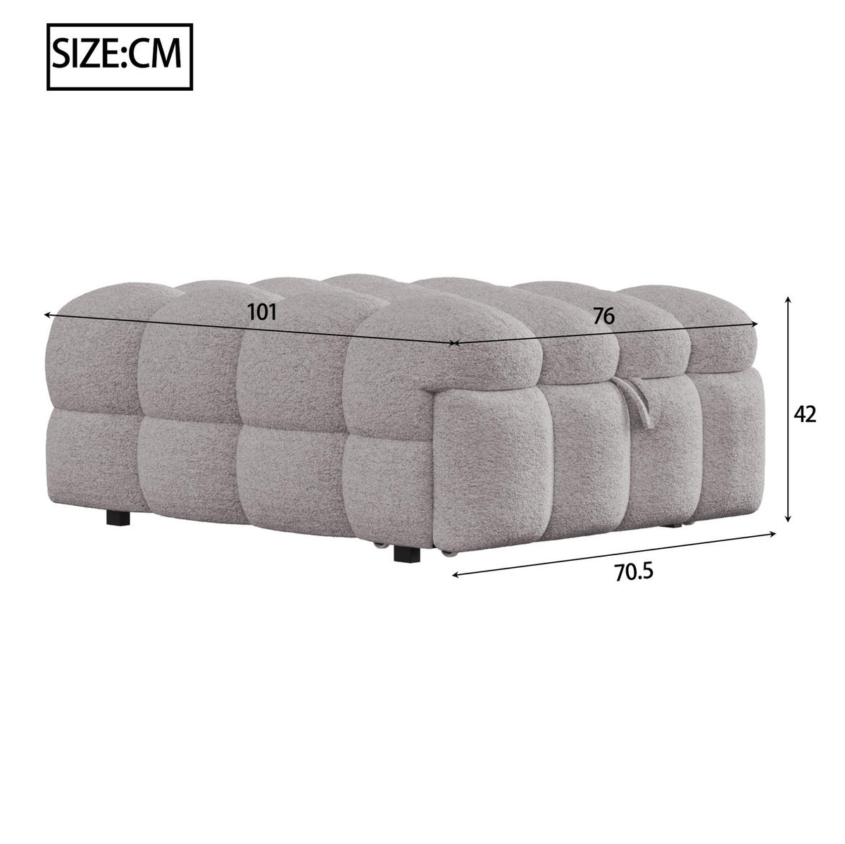 SCHLAFSOFA aus Teddy-Stoff 183x76x42 cm Grau, ausziehbar zum Einzelbett - Grau, Textil (70/180cm) - IVMEU