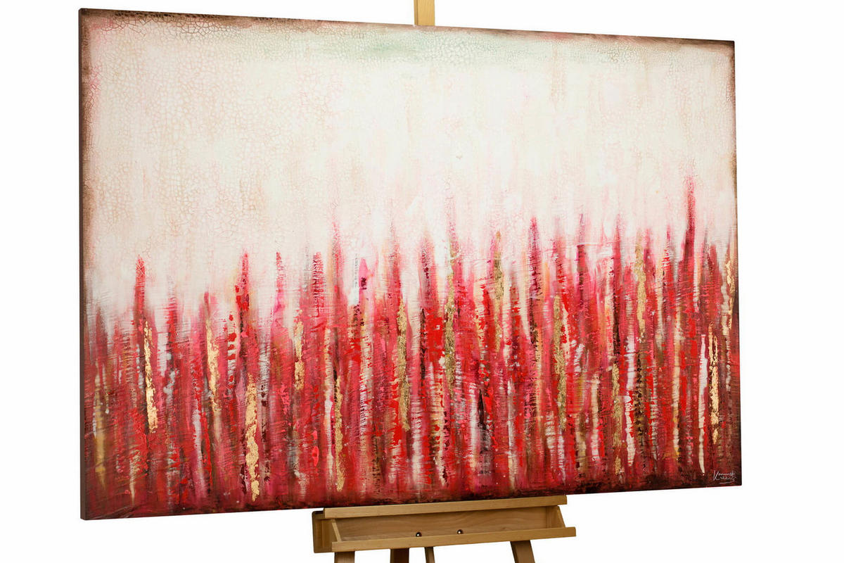 ACRYLBILD HANDGEMALT 120/80 cm - Beige/Rot, Holz/Textil (2.02/80cm) - KUNSTLOFT