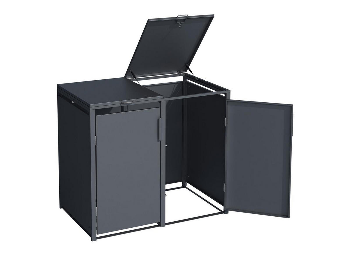 MÜLLTONNENBOX Anthrazit 2er mit Gasdruckfeder-Deckel 132/80/116 cm - Grau, Kunststoff (80/175/120cm) - Plats Outdoor solution