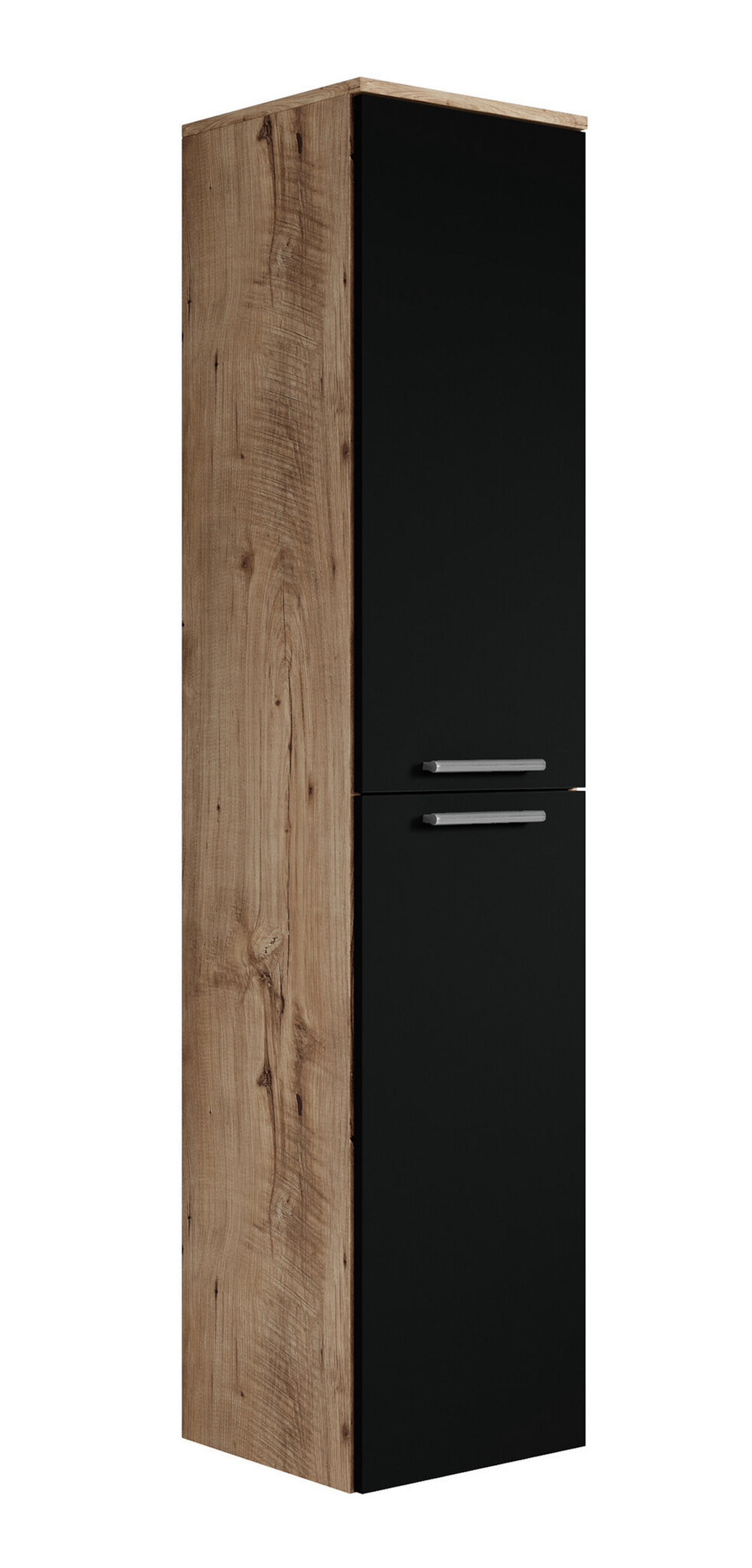 BADEZIMMERSCHRANK Venus mit 2 Türen Kastanien Eiche / Schwarz - 30 x 30 x 160 cm - Eichefarben/Schwarz, Holz (30/160/30cm) - Badplaats