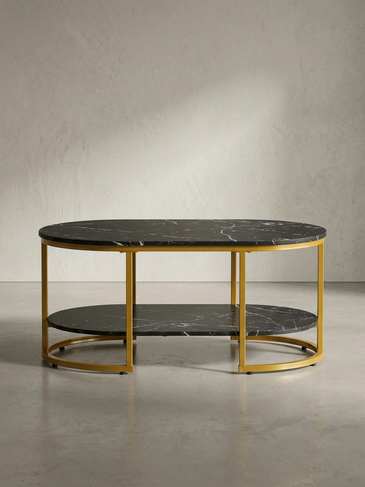 COUCHTISCH mit Marmor Optik, rechteckig, Ablage, goldenes Metallgestell, Schwarz 100x60x45 cm - Goldfarben/Schwarz, Holzwerkstoff/Metall (60/100/45cm) - KADIMA DESIGN