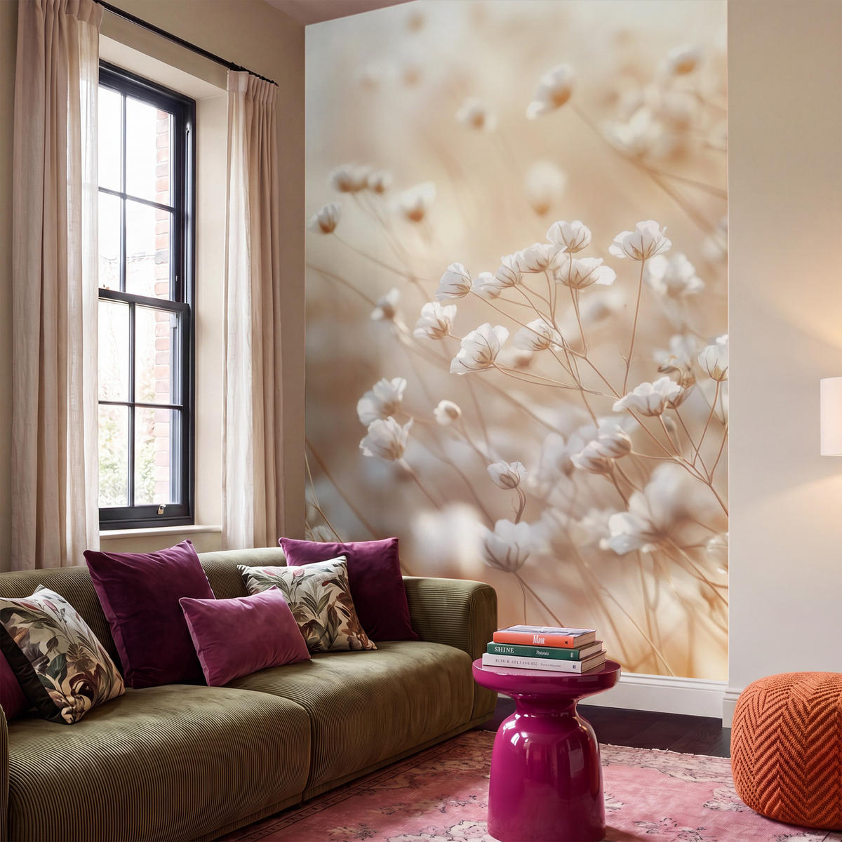 TAPETE - Wild - Blumen - Weiß - 160x280 cm - Creme, Papier (160/280cm) - OnlyWow