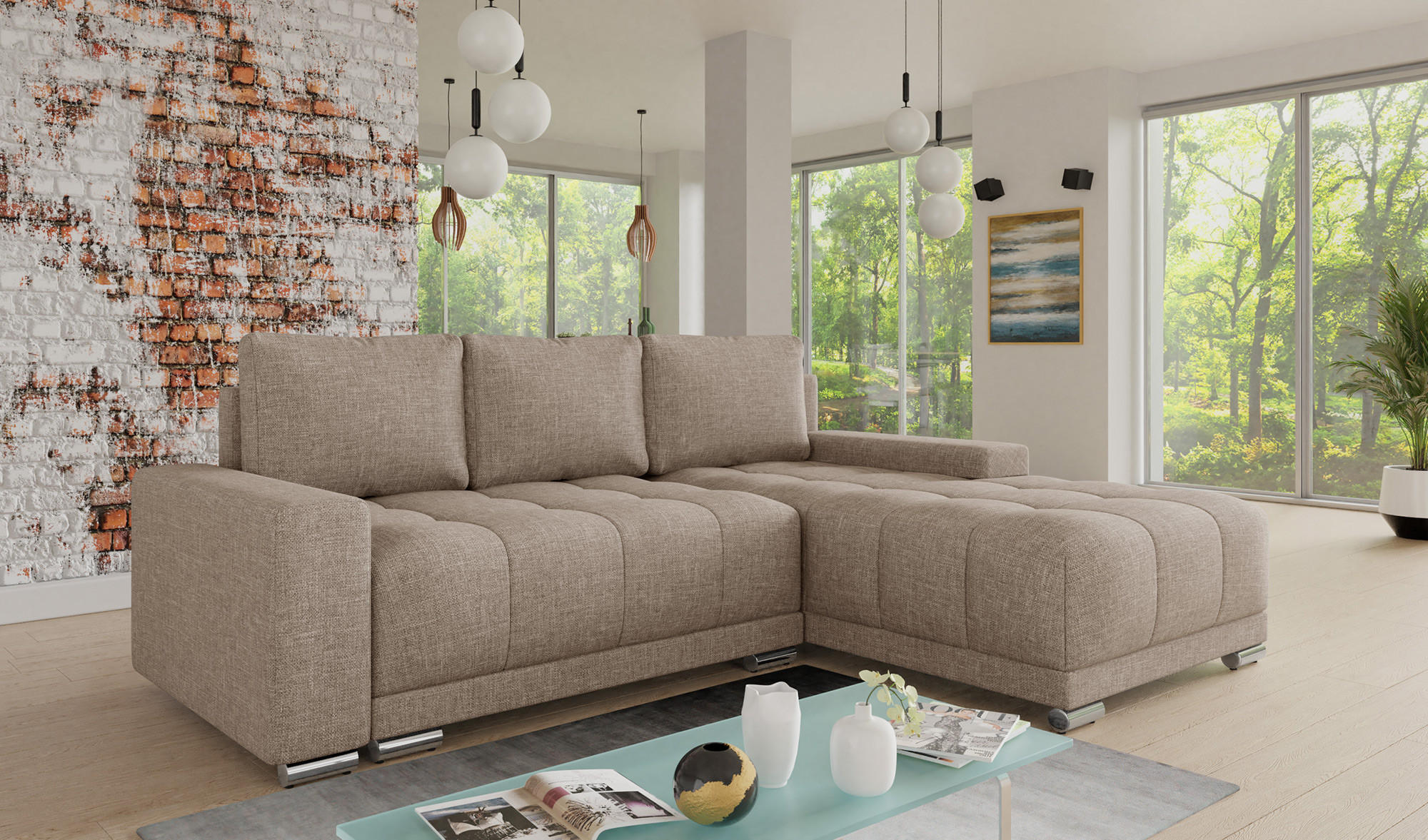ECKSOFA Pavo - Beige, Holz/Textil (255/180cm) - Sofnet
