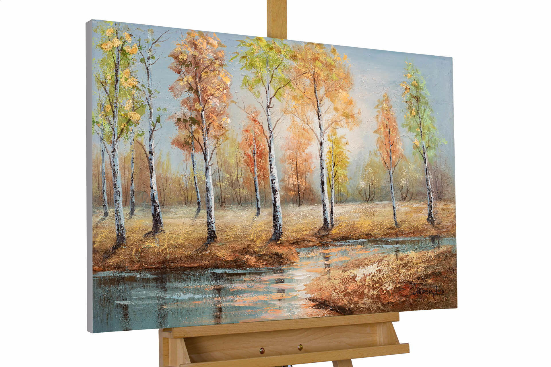 ACRYLBILD HANDGEMALT 90/60 cm - Blau/Orange, Holz/Textil (1.5/60cm) - KUNSTLOFT