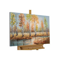 ACRYLBILD HANDGEMALT 90/60 cm - Blau/Orange, Holz/Textil (90/60cm) - KUNSTLOFT