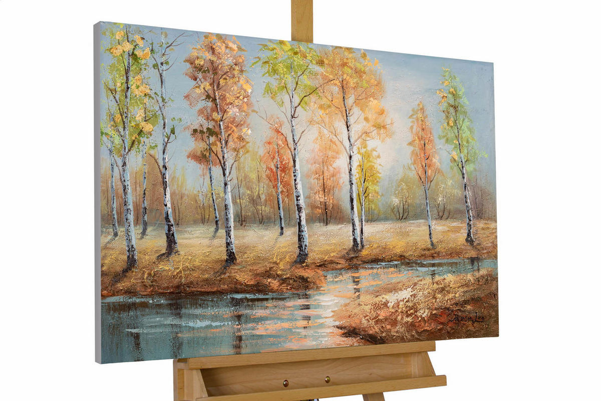 ACRYLBILD HANDGEMALT 90/60 cm - Blau/Orange, Holz/Textil (90/60cm) - KUNSTLOFT