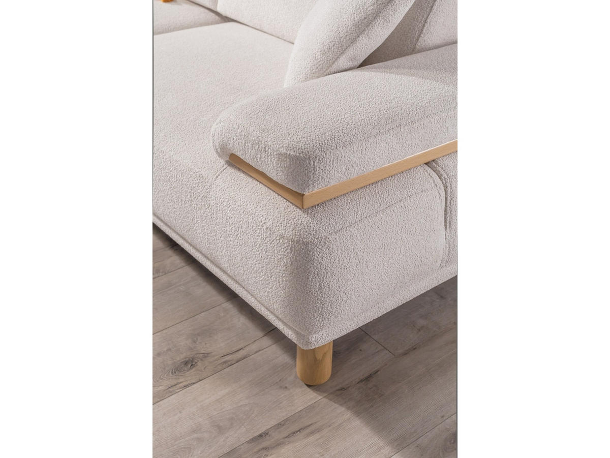 SOFA Bodrum Wood 3-Sitzer Teddy Creme - Creme, Holz/Textil (235/83/97cm) - Villa Möbel