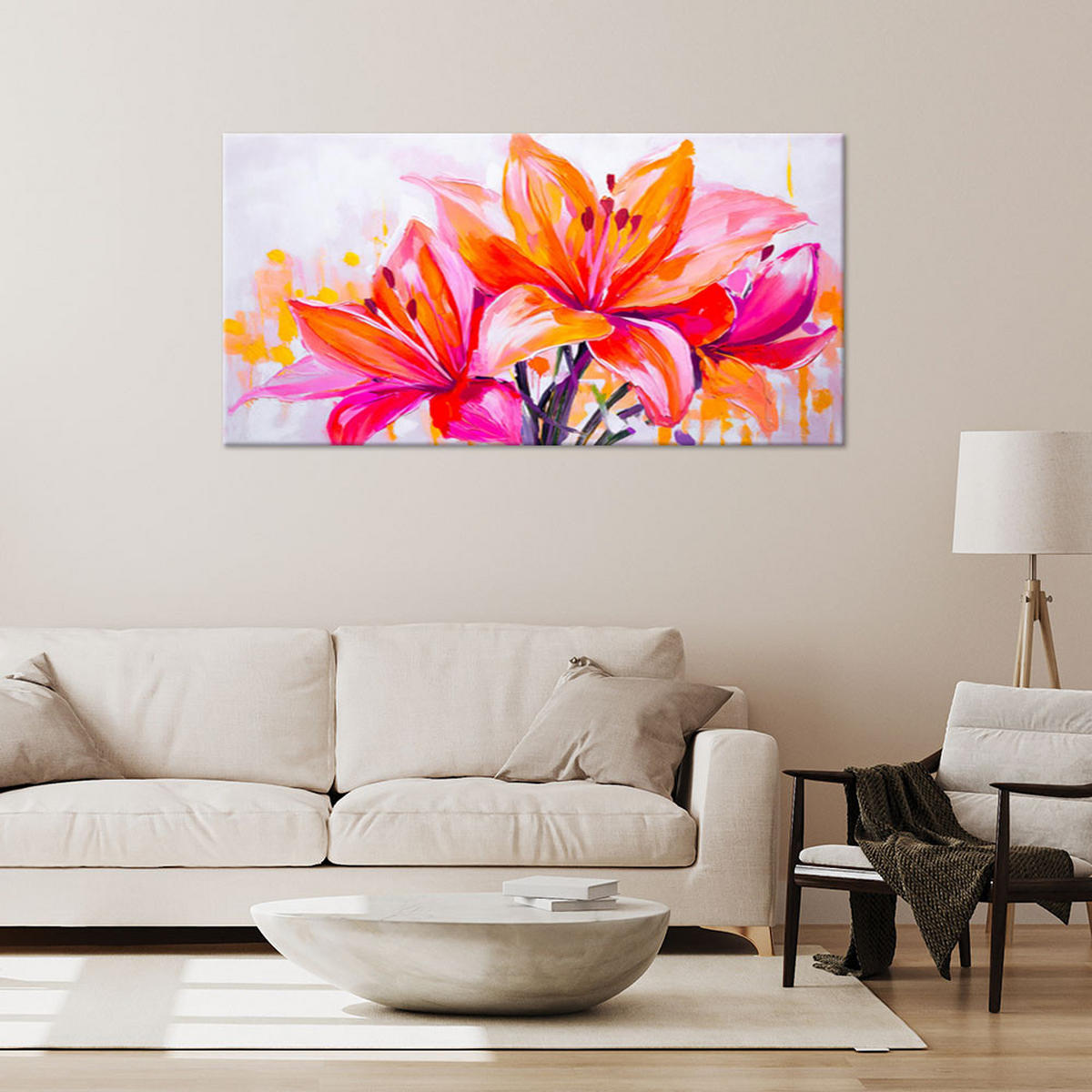 LEINWANDBILD Lilienblumen Aquarell 120x60cm - Multicolor, Textil (120/60cm) - Feeby