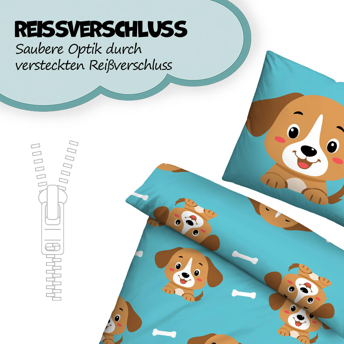 BETTWÄSCHE 2 tlg. mit Motiv 135x200 cm Hund - Blau, Textil (135/200cm) - Bestlivings