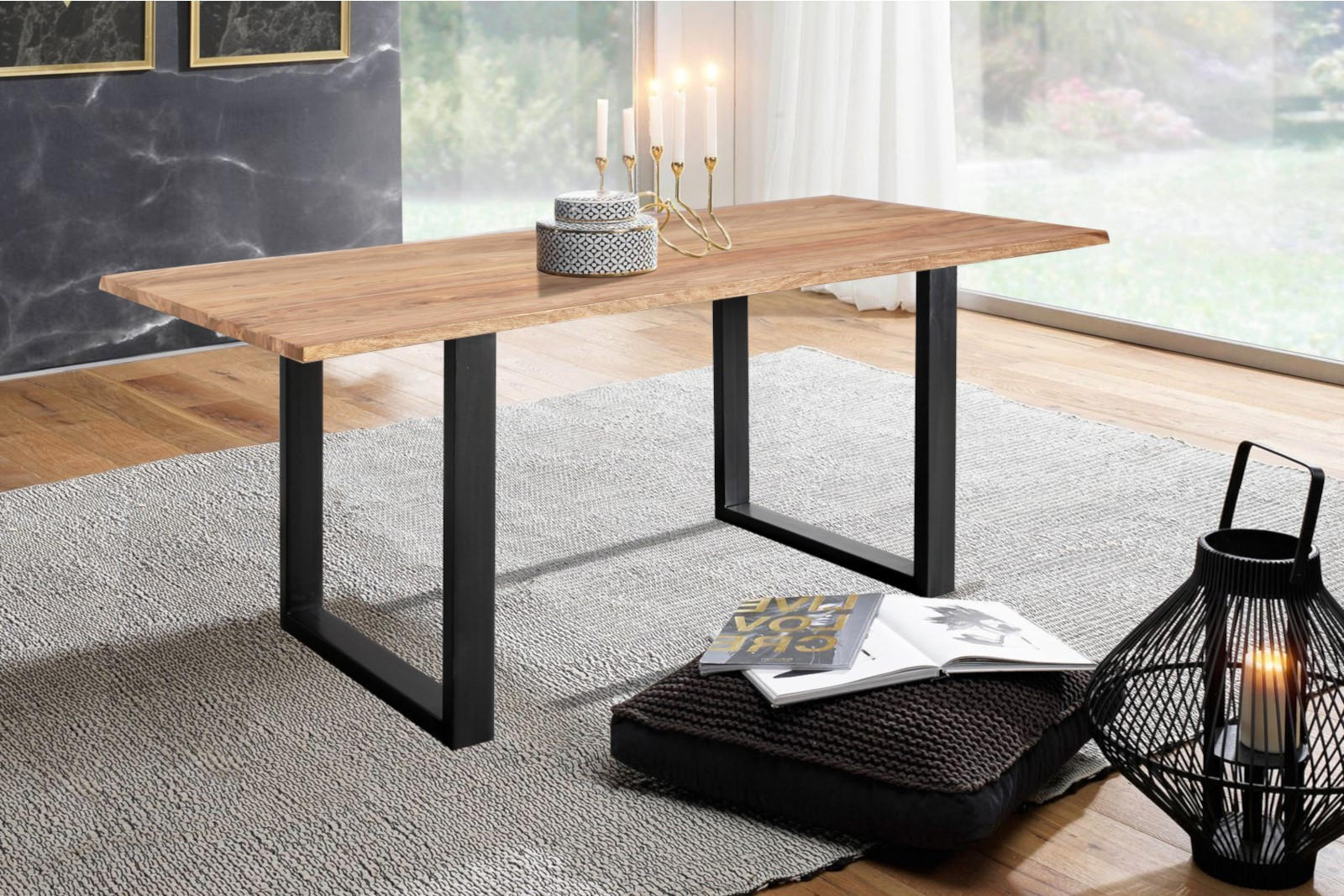 ESSTISCH MAREK - Beige/Schwarz, Holz/Metall (85/160/77cm) - SAM