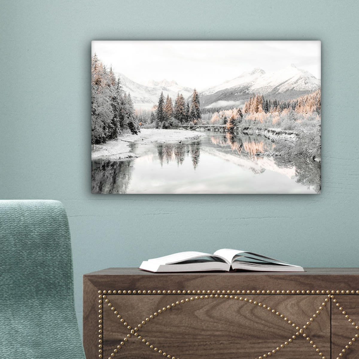 LEINWANDBILD Natur - Winter - Bäume - Berge - Schnee 30x20 cm - Weiß Hochglanz, Textil (30/20cm) - MuchoWow