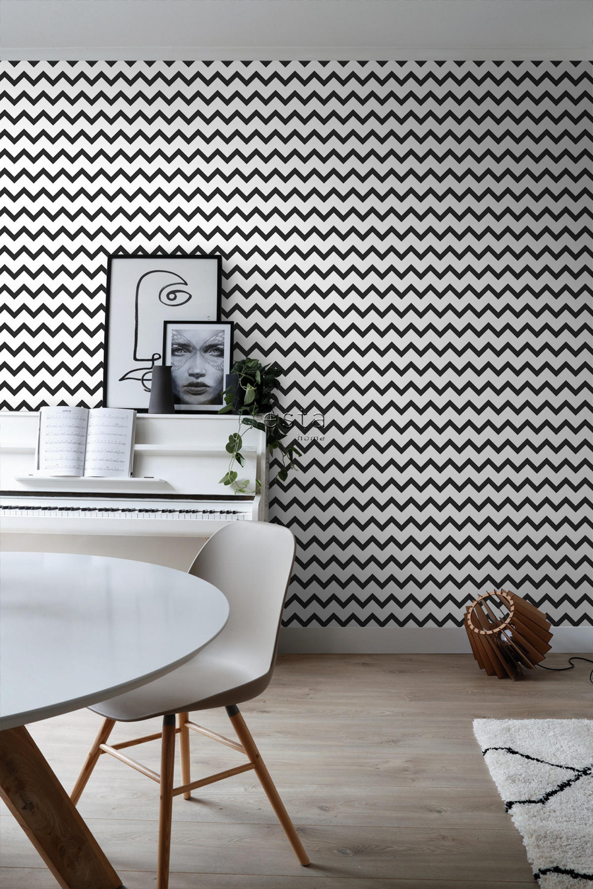 TAPETE Zickzack-Motiv 53 cm x 10.05 m - Schwarz, Papier (53/1000cm) - ESTAhome
