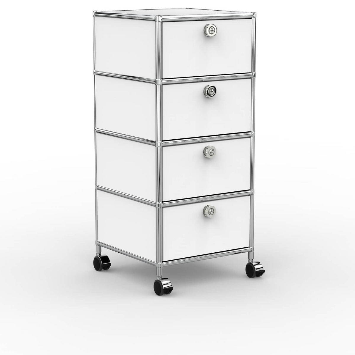 BÜRO-ROLLCONTAINER, Metall, 40 cm, 4 Schubladen, Weiß - Chromfarben/Silberfarben, Metall (40/89.8/39.7cm) - Versee