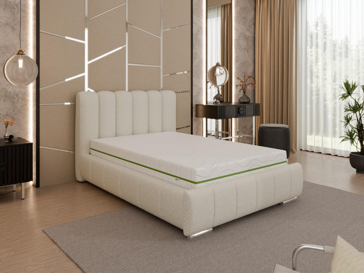POLSTERBETT Zaira 120x200cm – Elegantes Polsterbett für modernen Wohnstil , ZONIERTE MULTI-TASCHEN-FEDERKERN (24cm), creme - Creme, Holz (120/200cm) - Panda Möbel