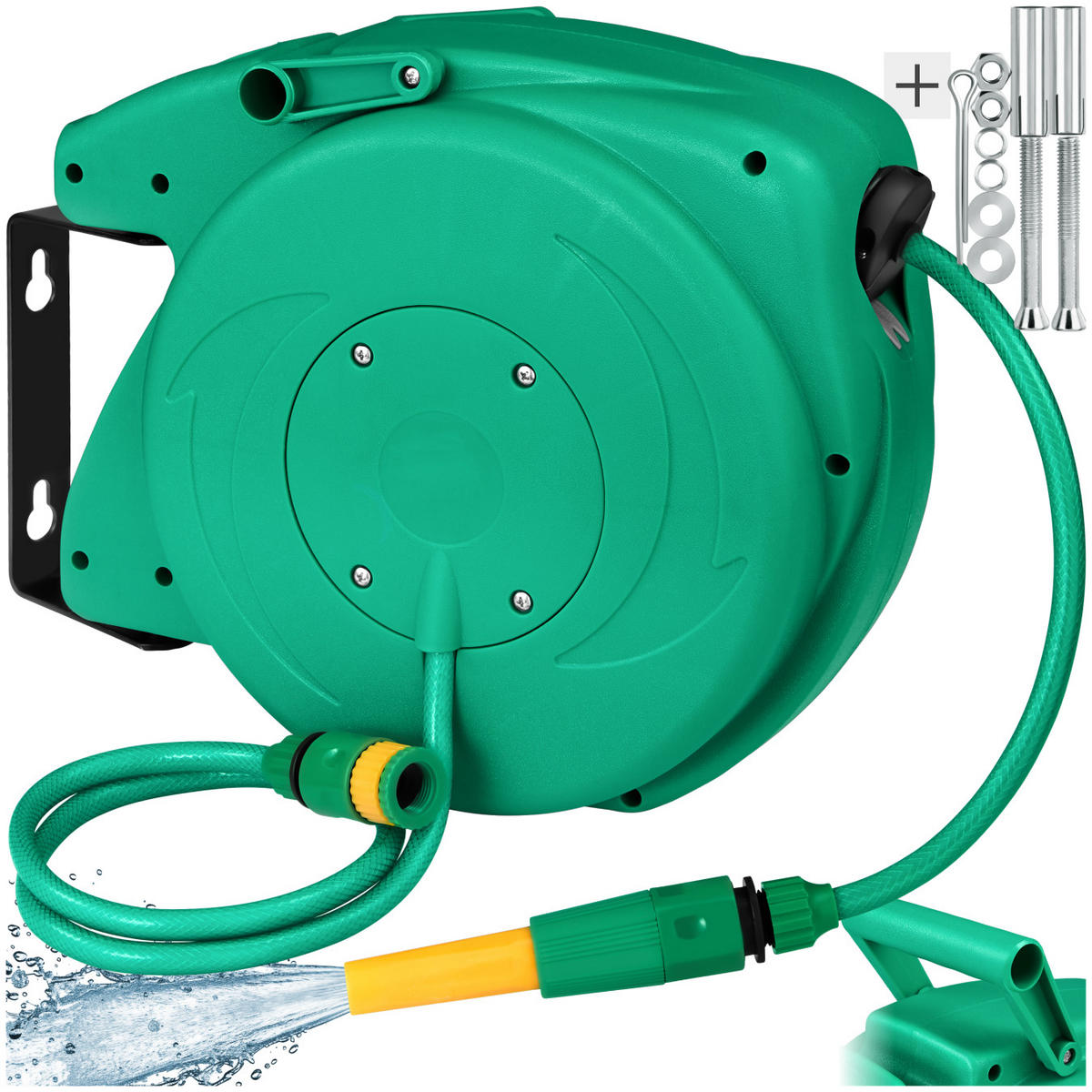 SCHLAUCHTROMMEL ,inklusive Wasserspritze und Montagematerial,grün - Grün, Textil (15/34/45cm) - tectake