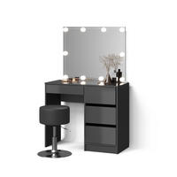 SCHMINKTISCH Imola Anthrazit mit LED Beleuchtung und Hocker - Anthrazit, Holzwerkstoff (90/75/40cm) - Livinity®