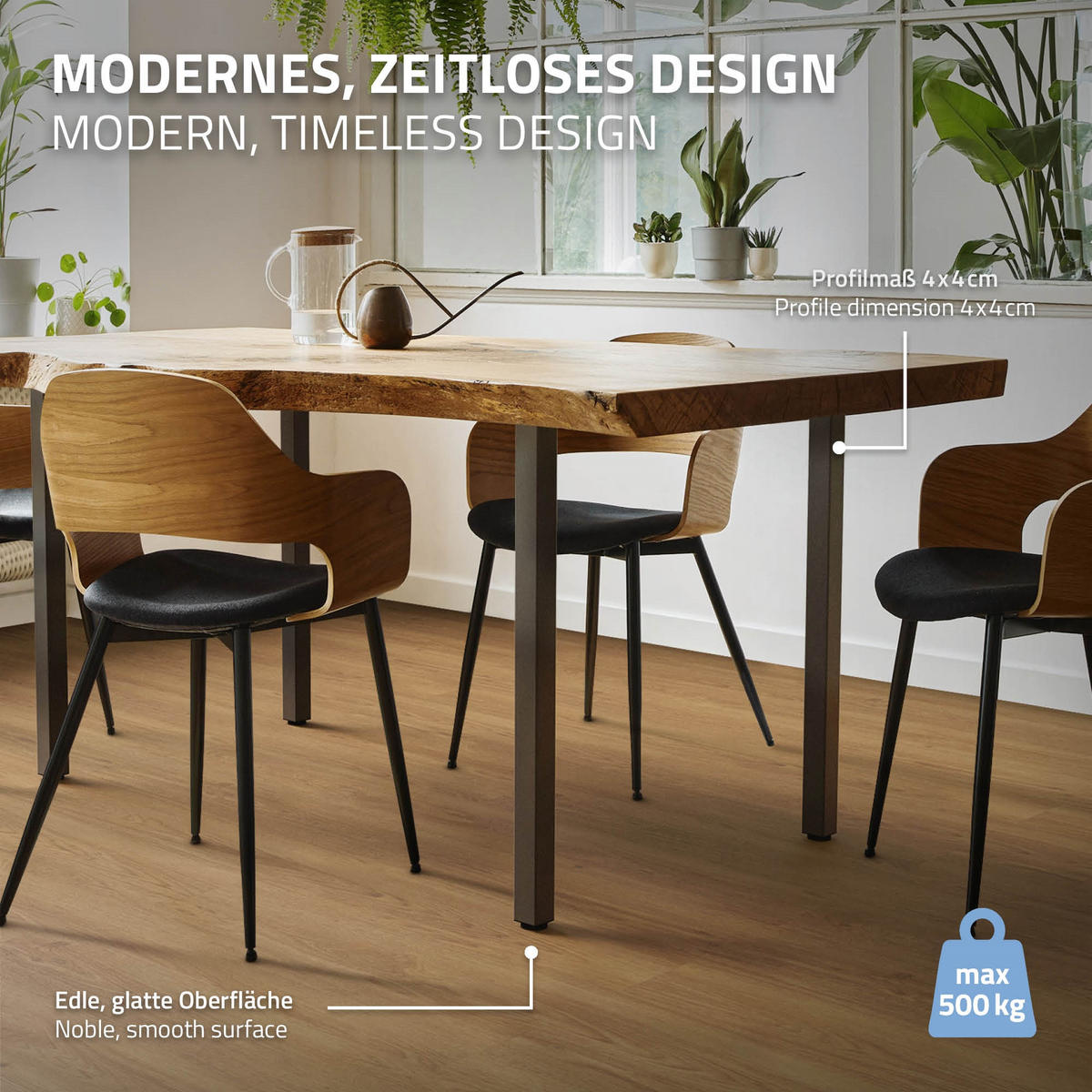 TISCHBEINE 4er Set I-Design H:72 cm Dunkelgrau 4x4 cm - Dunkelgrau, Metall (4/72/4cm) - ML-DESIGN