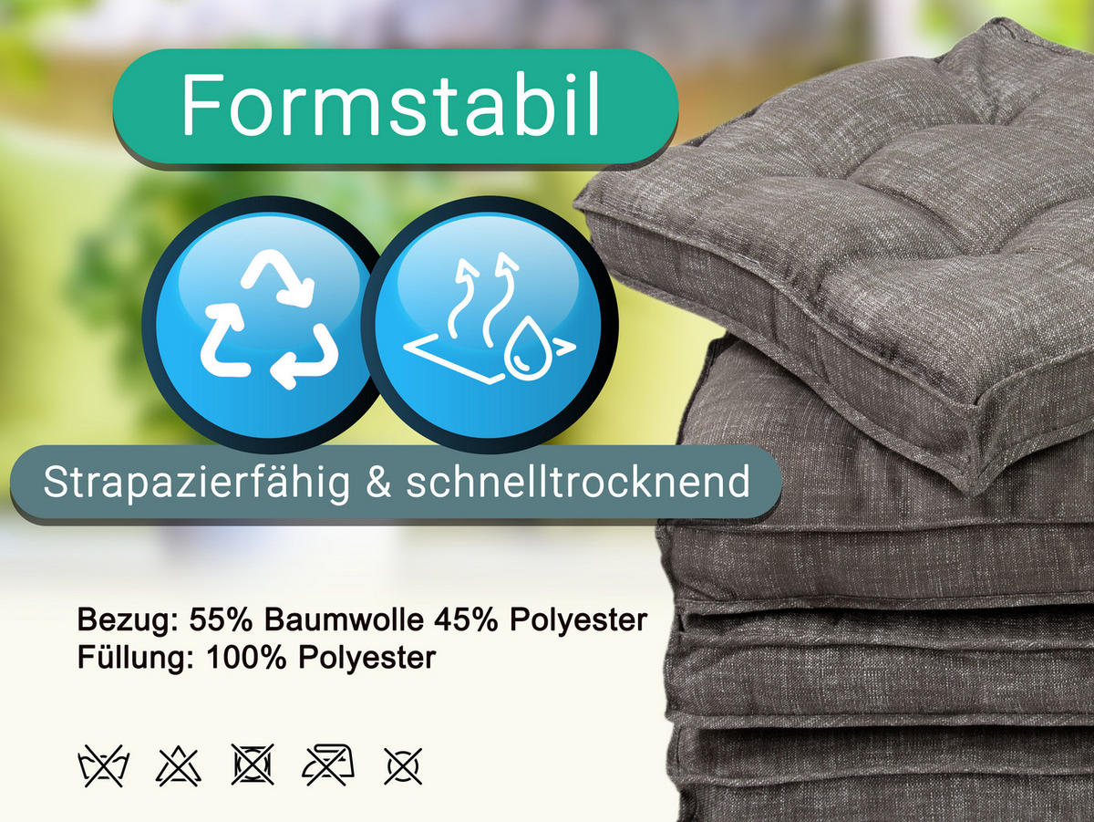STUHLKISSEN, 4er-Set, 40x 40 cm, 55% Baumwolle, 45% Polyester, Braun - Braun, Textil (40/40/6cm) - Zollner