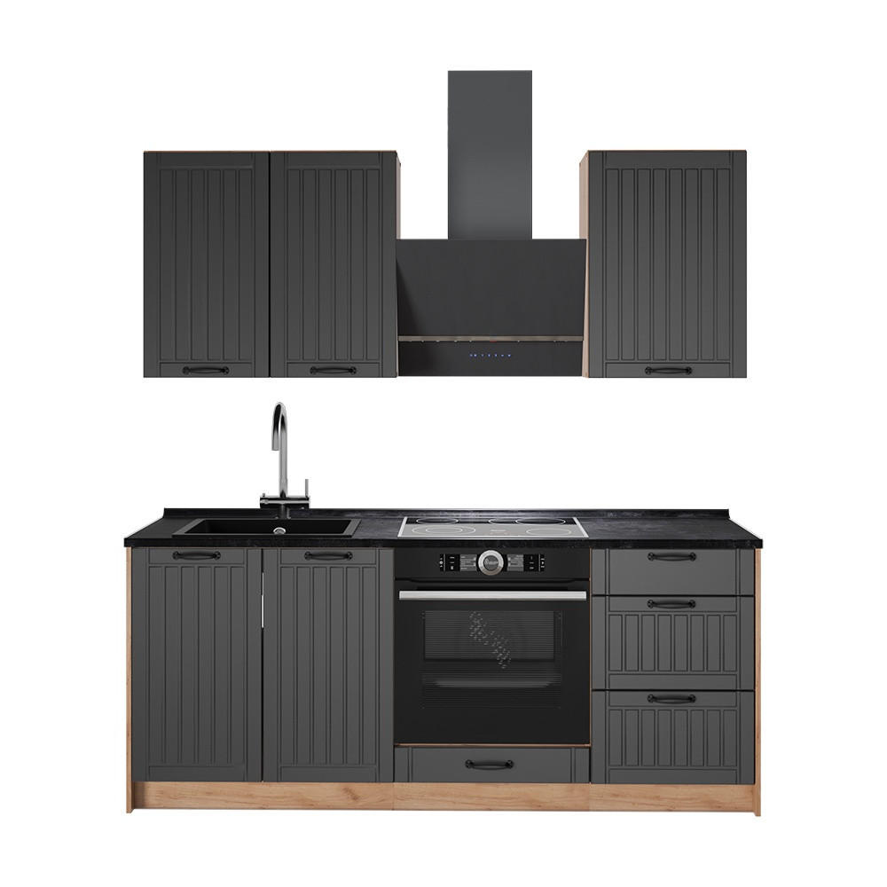 SINGLEKÜCHE Fame-Line, Dunkelgrau/Goldkraft Eiche, 190 cm, AP Anthrazit - Honigeiche/Dunkelgrau, Holzwerkstoff (190/82/60cm) - Vicco