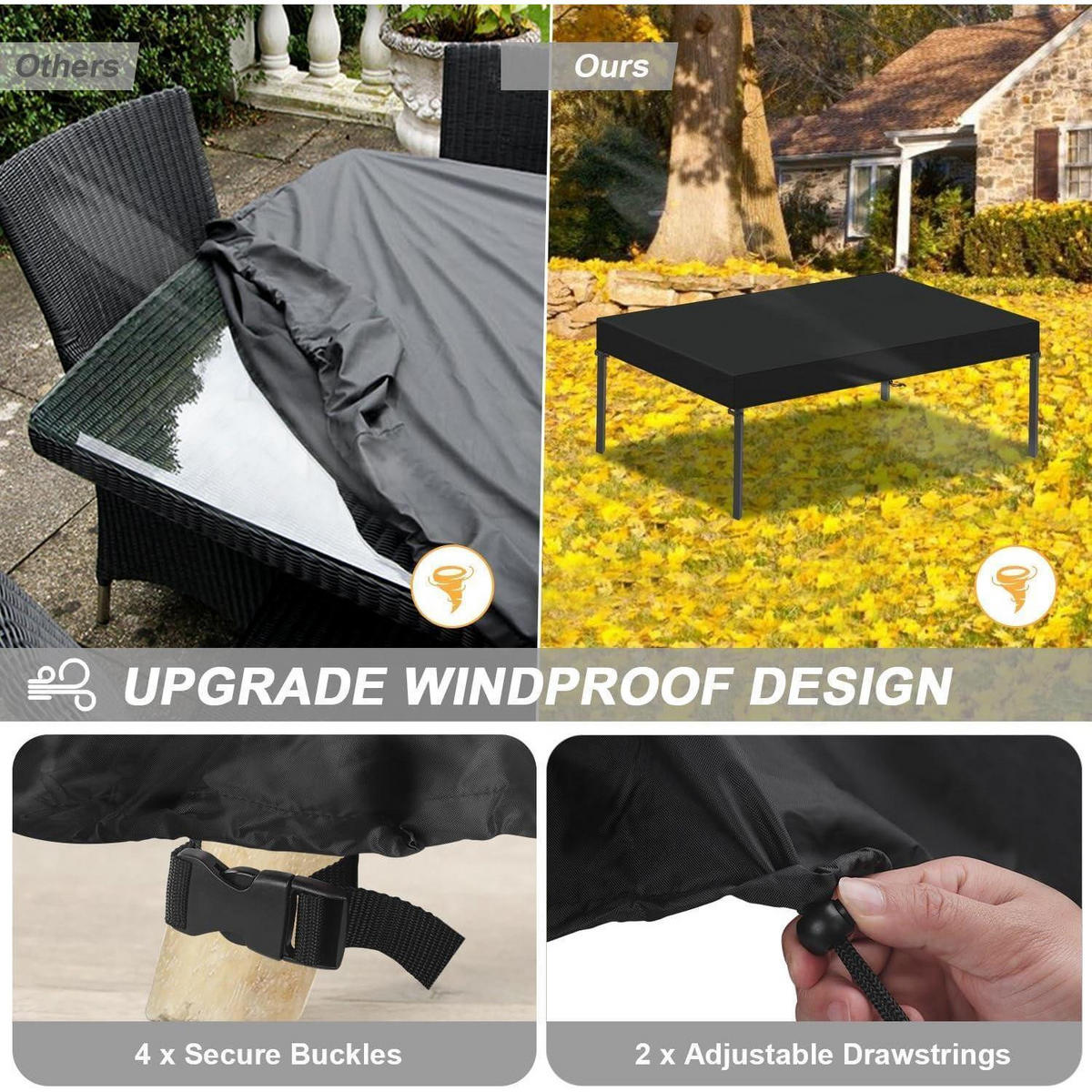 ABDECKHAUBE Gartentisch rechteckig 180 x 100 x 15 cm - Schwarz, Kunststoff (100/15/180cm)