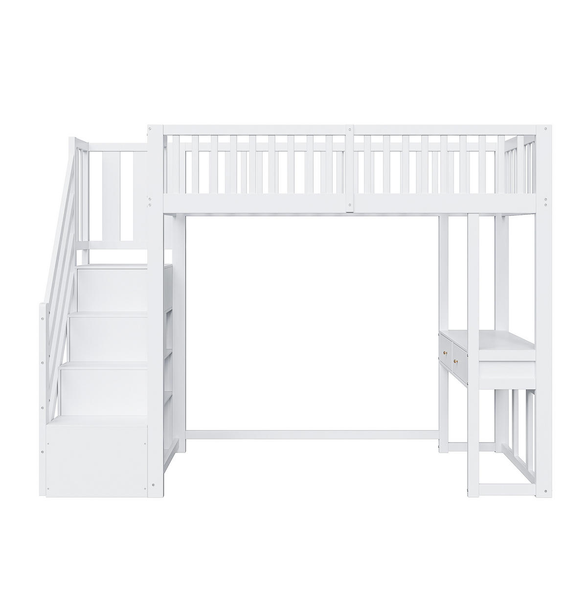 HOCHBETT 90/200 cm mit Multifunktionstisch und Aufbewahrungstreppe aus Kiefern, Weiß - Weiß, Holzwerkstoff (90/200cm) - Redom