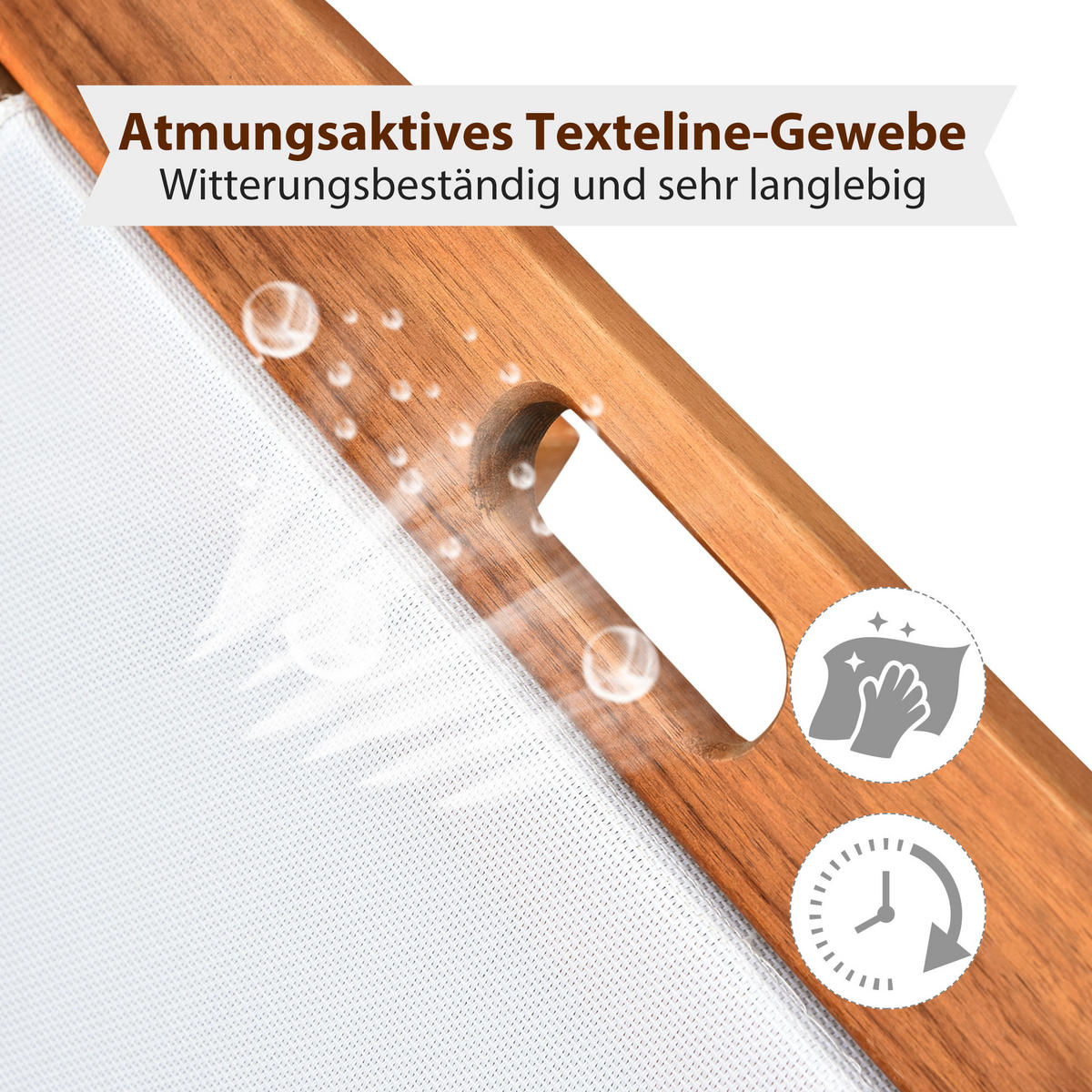 SONNENLIEGE Relaxliege Gartenliege verstellbar Holz Textil Natur+Weiß - Fichtefarben/Weiß, Holz (60/88/198cm) - Outsunny