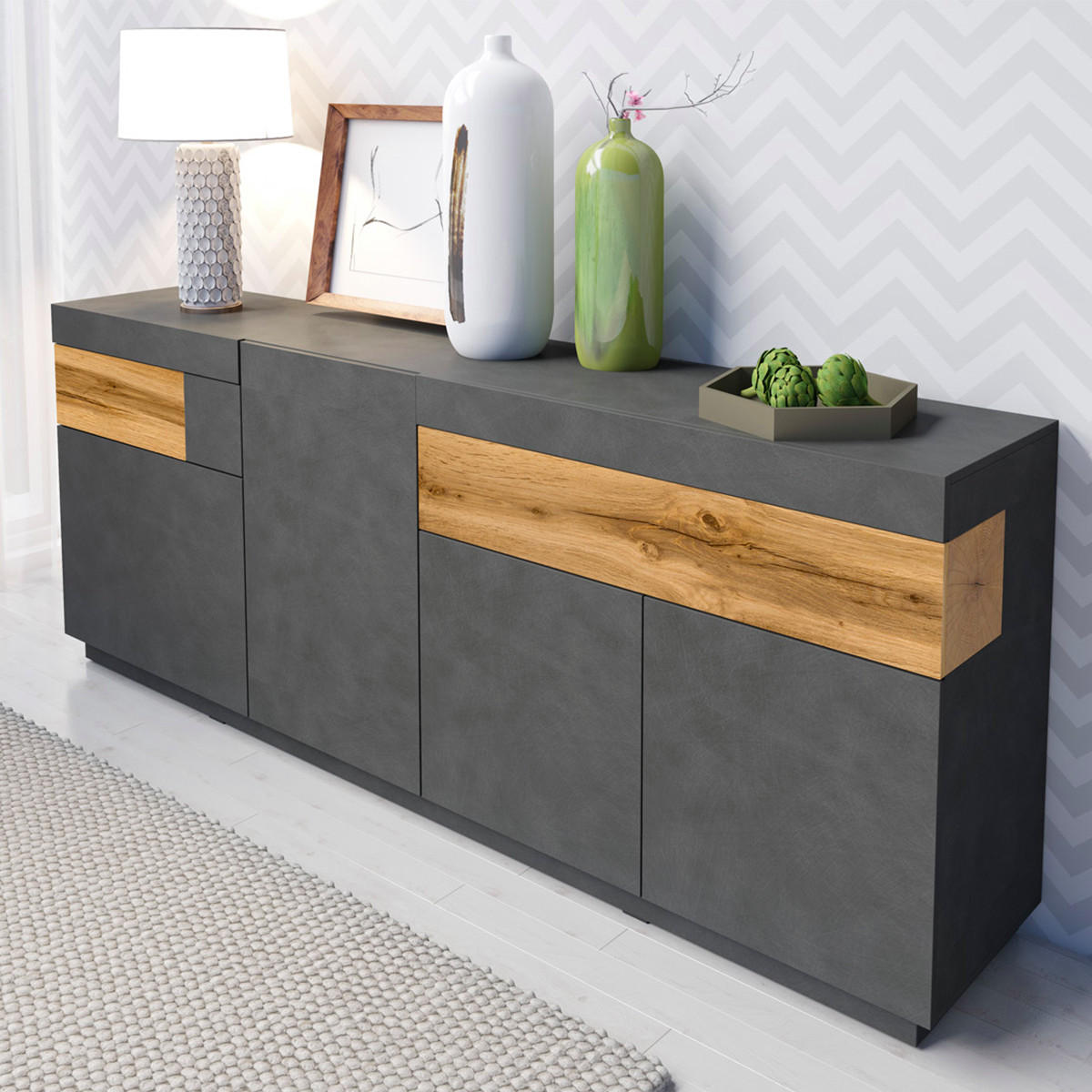 SIDEBOARD Andrea Anthrazitgrau und Holz - Grau, Holzwerkstoff (219/85/40cm) - Petits-meubles