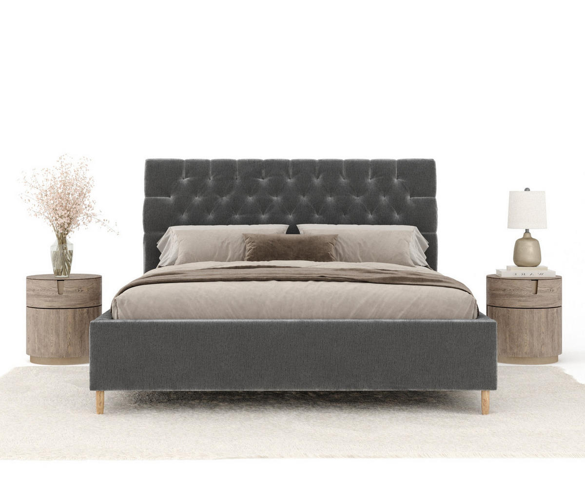 POLSTERBETT Vezzola Grau 120/200 cm im Chenille-Stoff - Naturfarben/Grau, Holz/Holzwerkstoff (120/200cm) - Maison de Reve