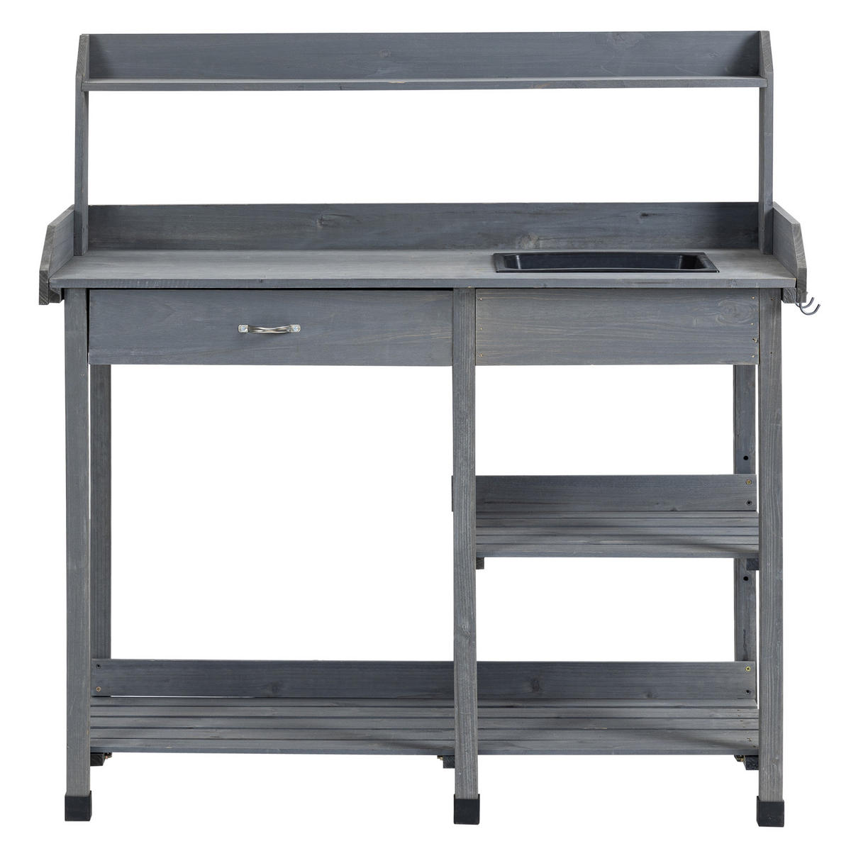 PFLANZTISCH DE-18935 mit Schublade, 3 Regalböden, Waschbecken Grau - Grau, Holzwerkstoff (115/45/121cm) - ComfortXL