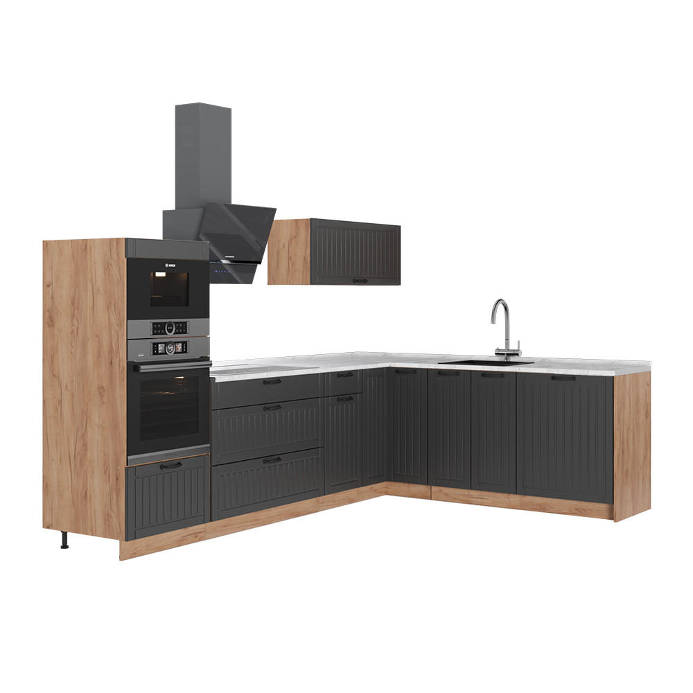 ECKKÜCHE Fame-Line, Dunkelgrau/Goldkraft Eiche, 287 x 60 cm, AP Marmor - Honigeiche/Dunkelgrau, Holzwerkstoff (287/153.6/60cm) - Vicco