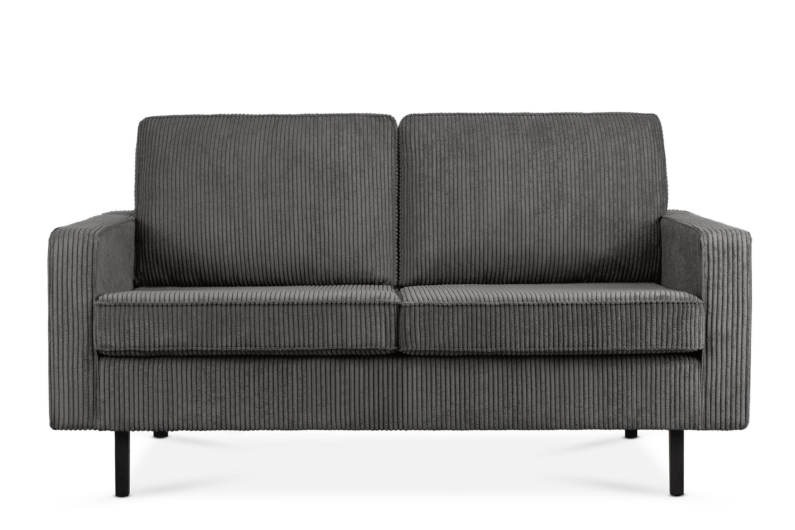 2-SITZER-SOFA INVIA Klassische-Stil mit Armlehnen, Feinkord-Stoff, Grau - Schwarz/Grau, Textil (164/87/98cm) - KONSIMO®