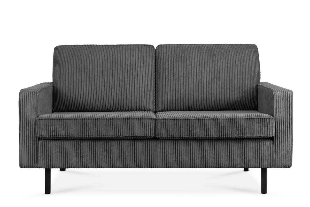 2-SITZER-SOFA INVIA Klassische-Stil mit Armlehnen, Feinkord-Stoff, Grau - Schwarz/Grau, Textil (164/87/98cm) - KONSIMO®