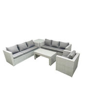GARTENSOFA hohe Rückenlehne Polyrattan Hellgrau-Mix 7-Sitzer - Hellgrau/Grau, Glas/Kunststoff - Fimous