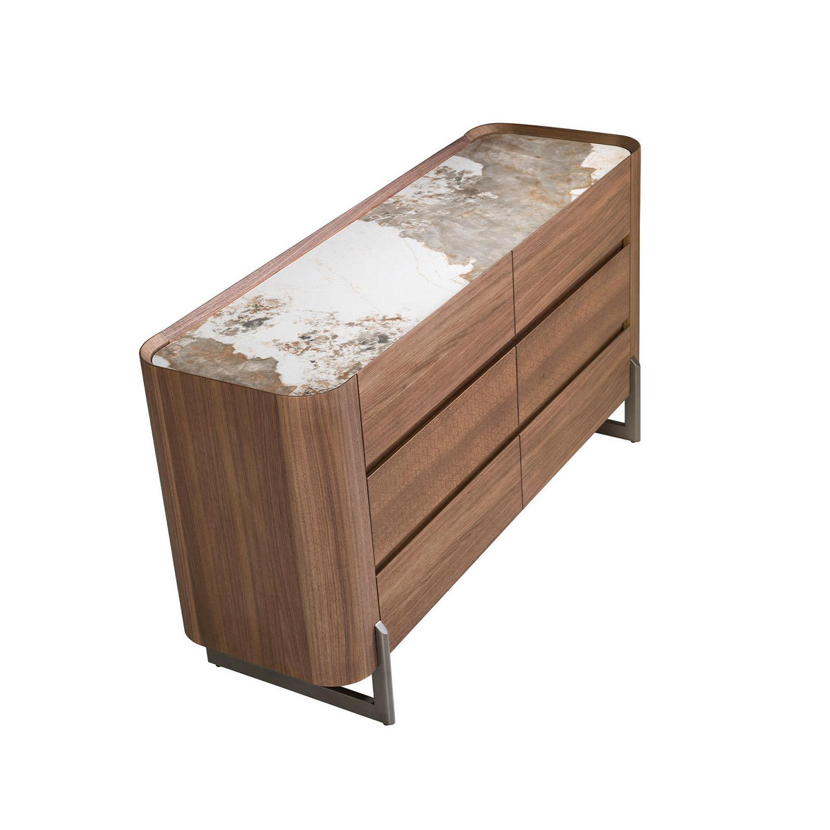 KOMMODE Kommode aus Nussbaum und dunklem Metallstahl mit Porzellanmarmorplatte 145/45/78 cm - Walnussfarben/Weiß, Holz (145/78/45cm) - ANGEL CERDA