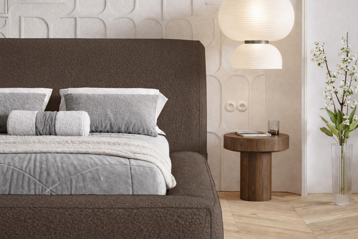 POLSTERBETT Boucle 160x200 Karano, Dicker Schaum, Bettkasten, Braun - Braun, Holz/Textil (160/200cm) - Emporius