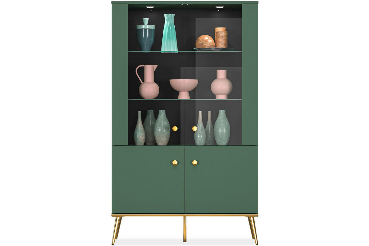VITRINENSCHRANK ARICIA mit Glaseinlegeböden, Grün - Grün, Holz (92/152/40cm) - KONSIMO®