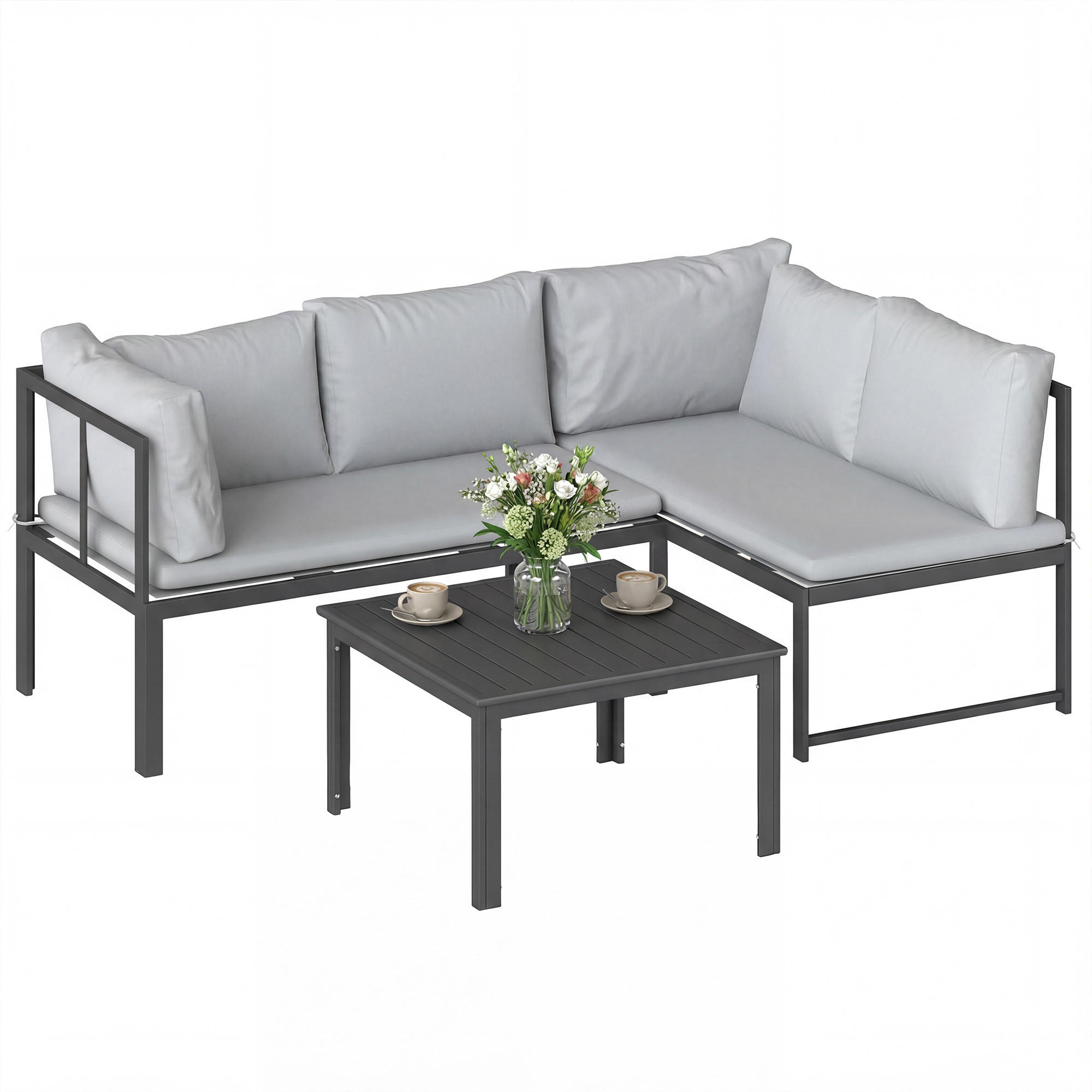GARTENSET DE-13527 3-teilig mit verstellbaren Armlehnen Grau - Grau, Metall - ComfortXL