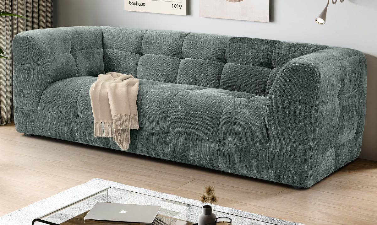 SOFA petrol Strukturstoff, Couch 2,5-Sitzer 217 cm mit Steppoptik - Petrol, Holz/Textil (217/72/96cm) - Inn.Furn