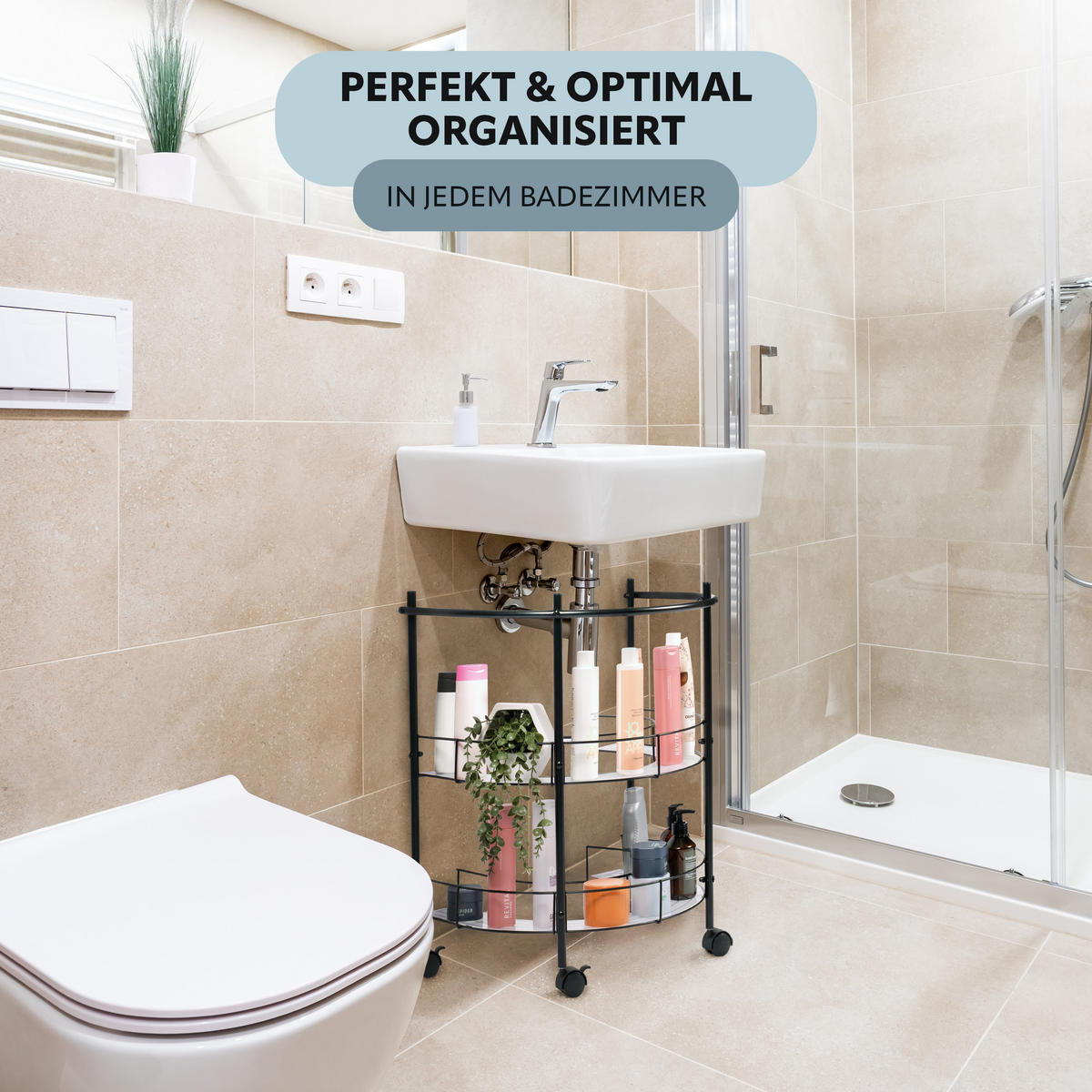 WASCHBECKENUNTERSCHRANK, aus Metall, Schwarz - Schwarz, Metall (57.5/64/44.5cm) - eluno