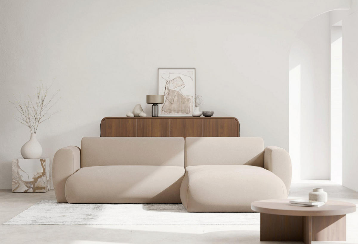 ECKSOFA Emia Creme rechts - Creme/Schwarz, Kunststoff/Textil (156/262cm) - Selsey