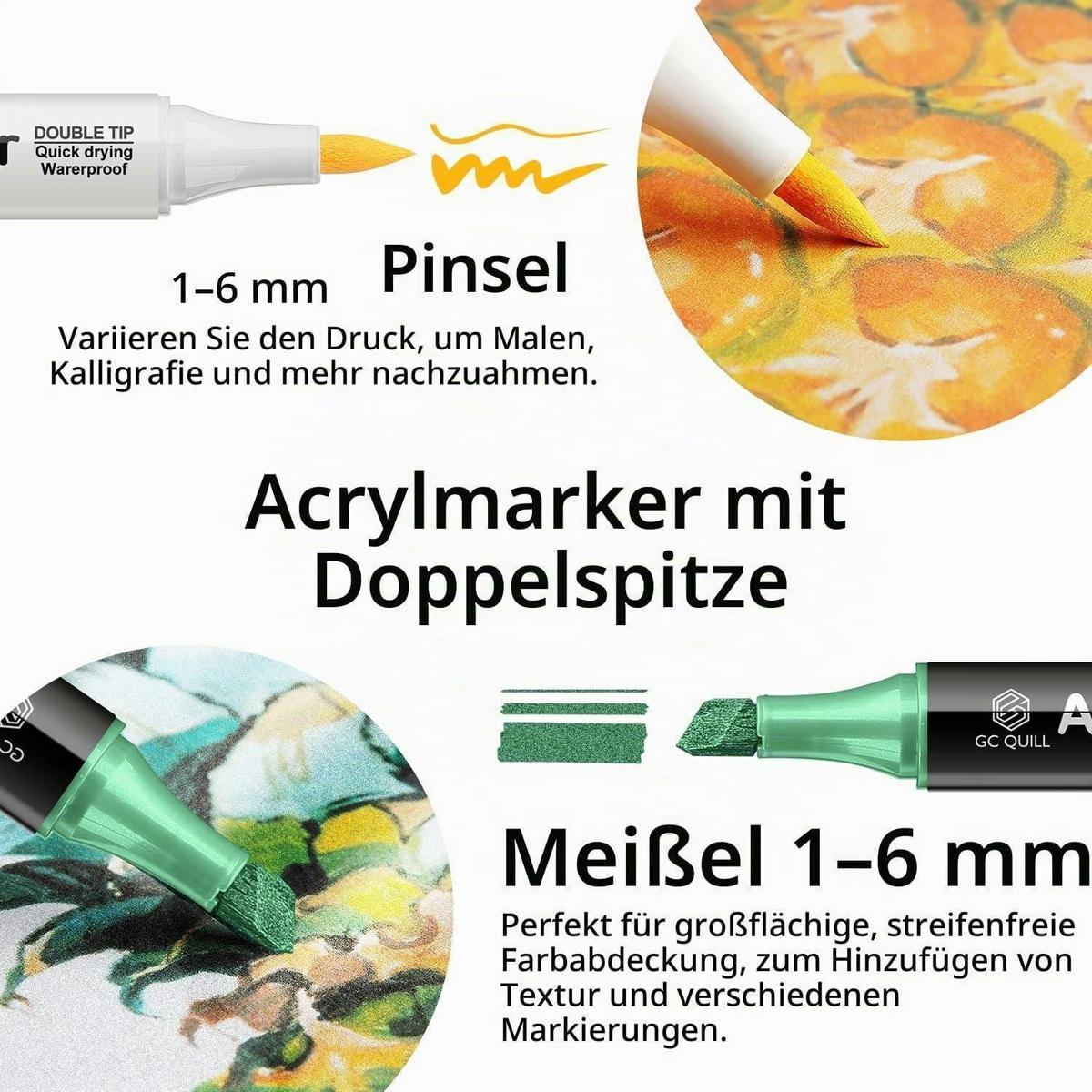 ACRYLSTIFTE-SET 60 Farben Dual-Tip 1-5mm - Multicolor, Kunststoff (10/10/15cm)