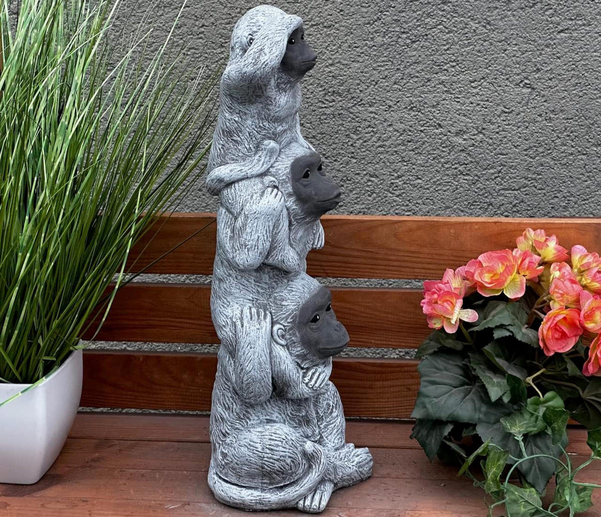 STEINFIGUR 3er Affenbande Affen frostfest - Grau, Stein (15/48/15cm) - stoneandstyle