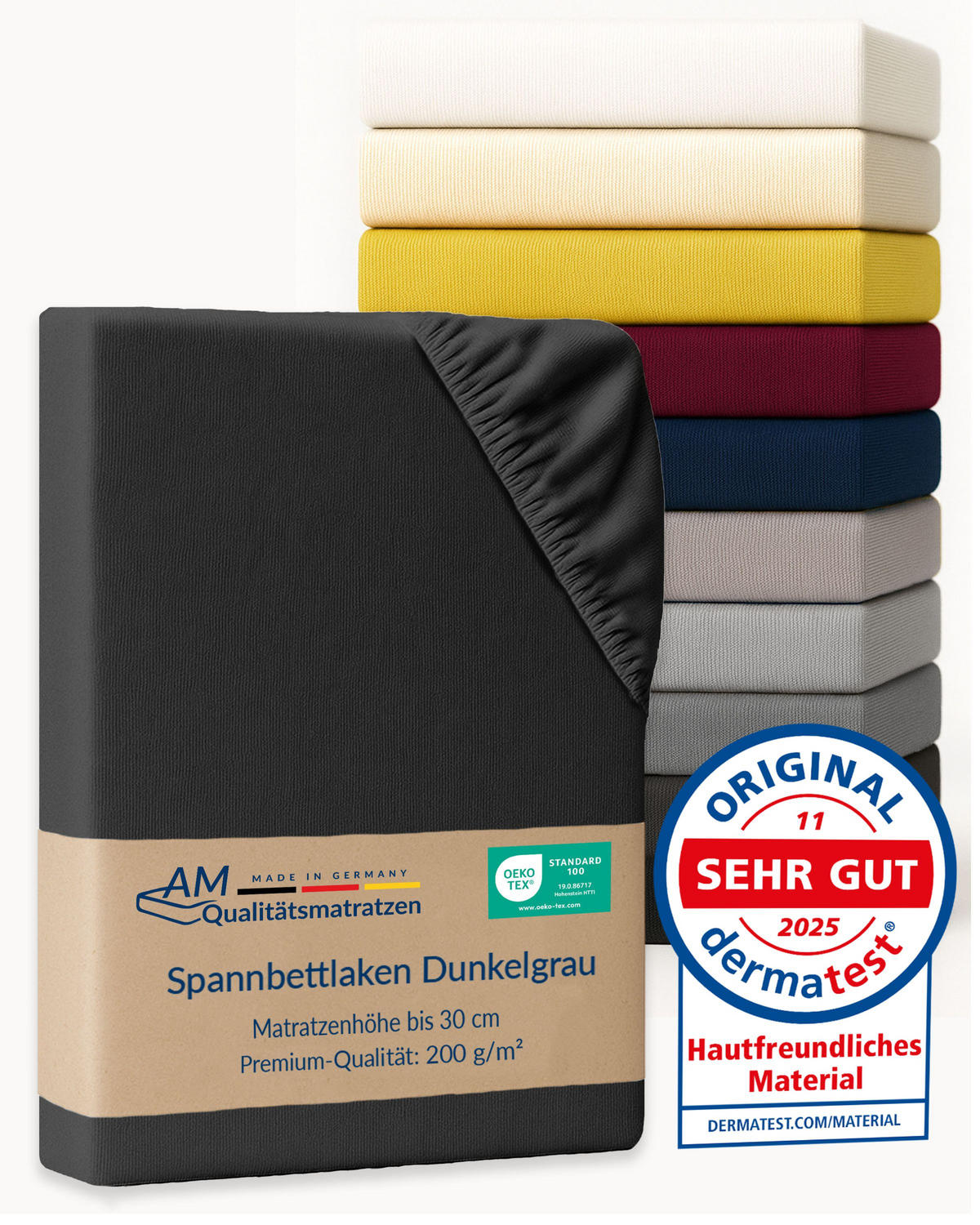 SPANNBETTLAKEN 120/200/25 cm Dunkelgrau - Dunkelgrau, Textil (120/200cm) - AM Qualitätsmatratzen